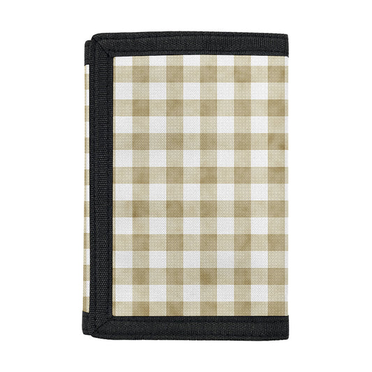 Beige And White Gingham Pattern Print Trifold Wallet