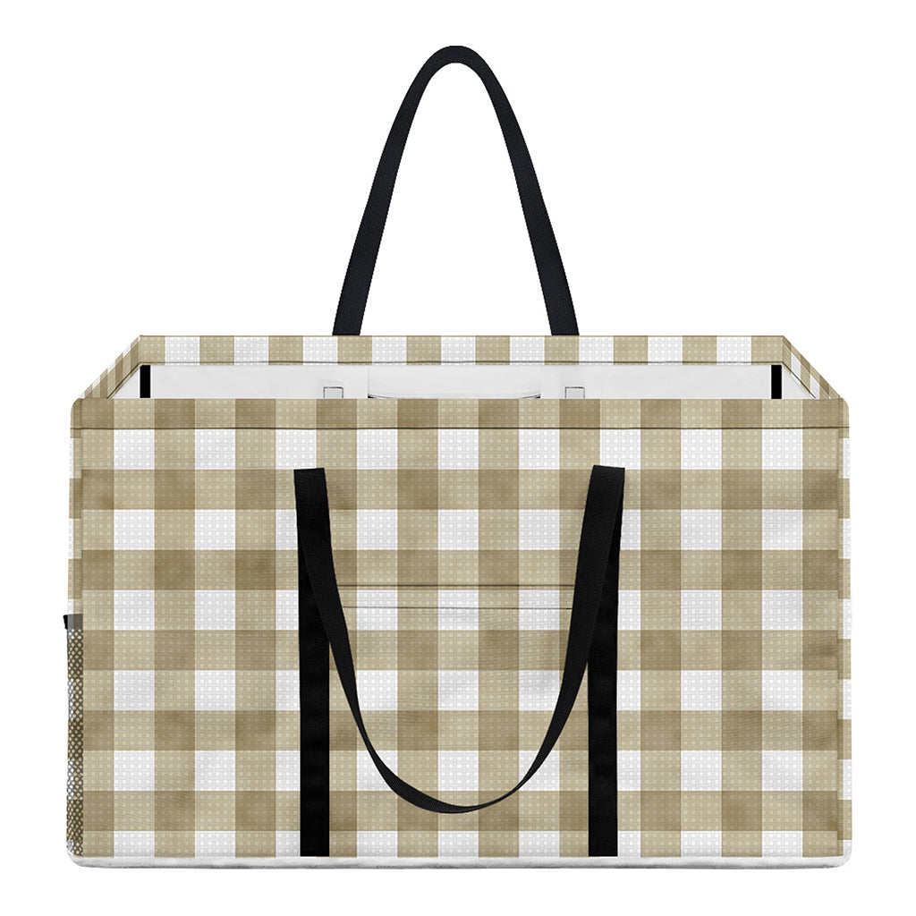 Beige And White Gingham Pattern Print Utility Tote Bag