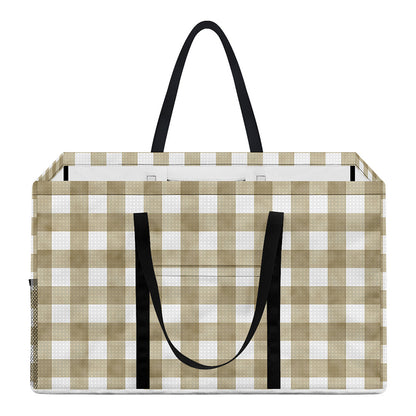 Beige And White Gingham Pattern Print Utility Tote Bag