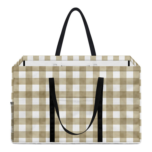 Beige And White Gingham Pattern Print Utility Tote Bag