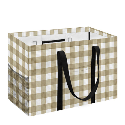 Beige And White Gingham Pattern Print Utility Tote Bag