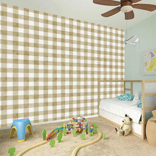 Beige And White Gingham Pattern Print Wall Sticker