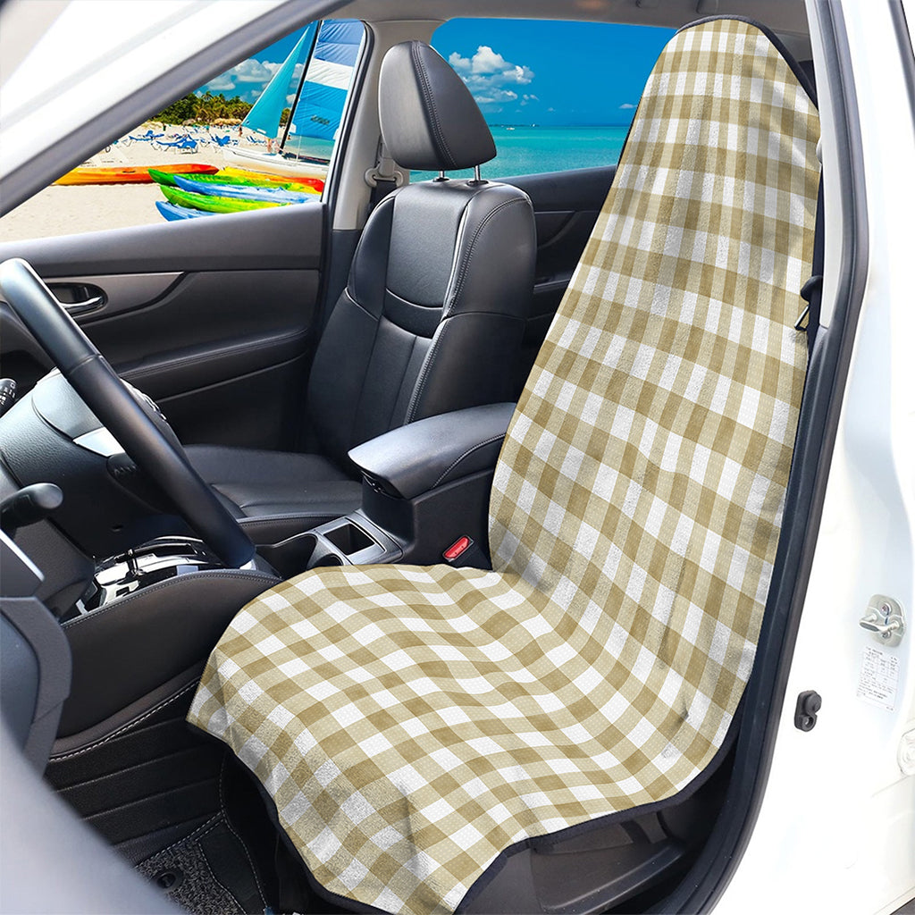 Beige And White Gingham Pattern Print Waterproof Car Seat Cover