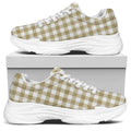 Beige And White Gingham Pattern Print White Chunky Shoes