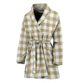 Beige And White Gingham Pattern Print Women's Bathrobe