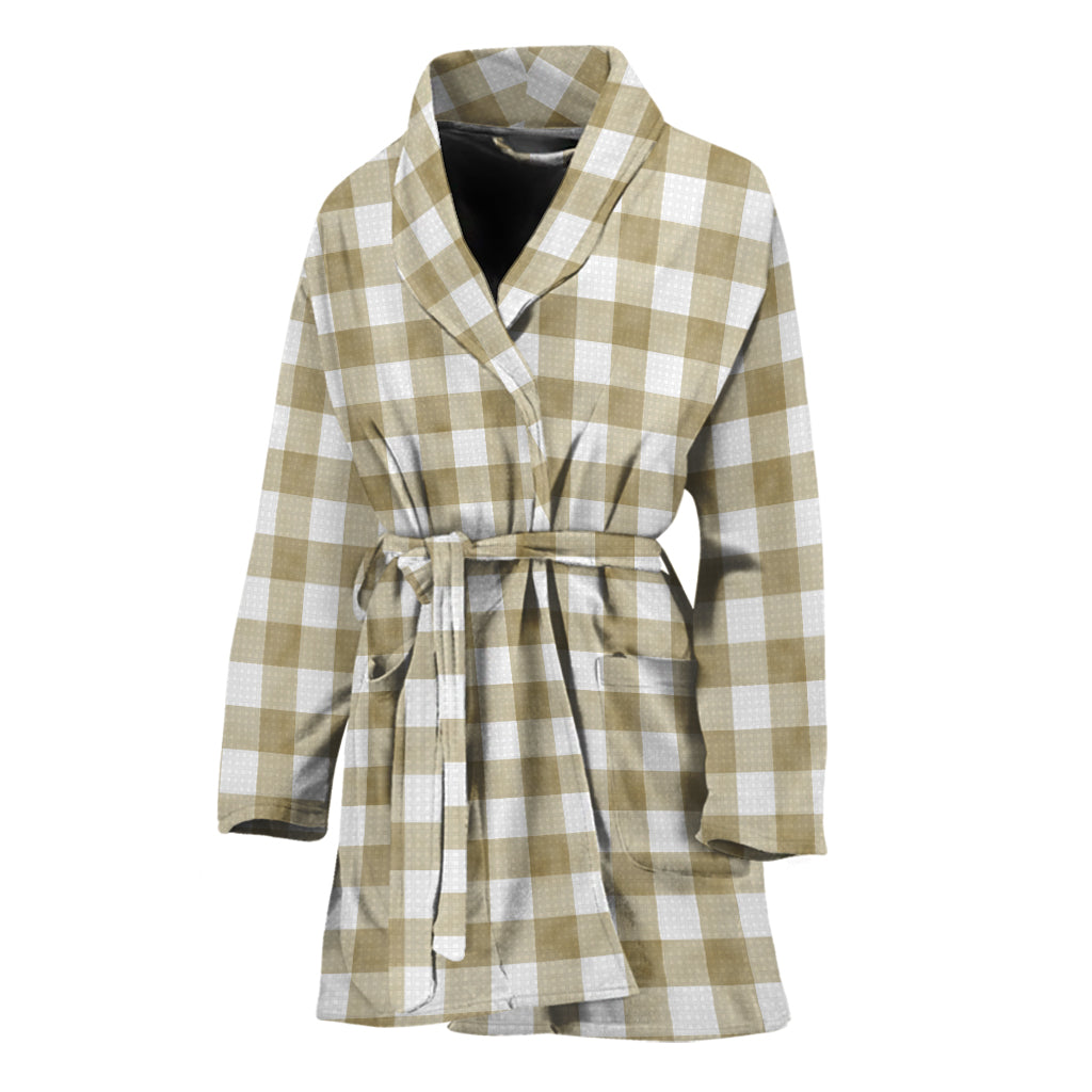 Beige And White Gingham Pattern Print Women's Bathrobe