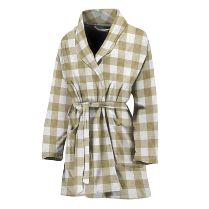 Beige And White Gingham Pattern Print Women's Bathrobe