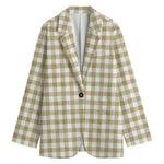 Beige And White Gingham Pattern Print Women's Blazer