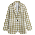 Beige And White Gingham Pattern Print Women's Cotton Blazer