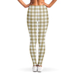 Beige And White Gingham Pattern Print Women's Leggings