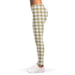 Beige And White Gingham Pattern Print Women's Leggings