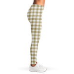 Beige And White Gingham Pattern Print Women's Leggings