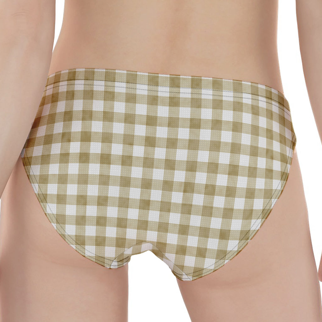 Beige And White Gingham Pattern Print Women's Panties