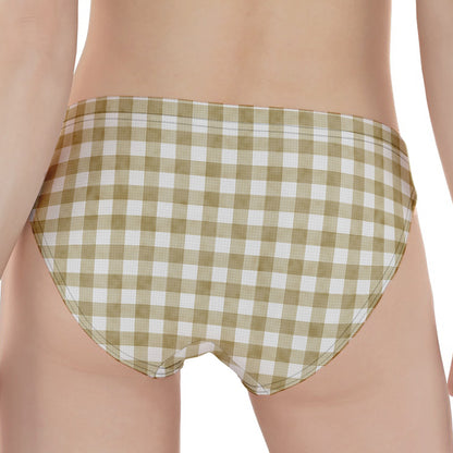 Beige And White Gingham Pattern Print Women's Panties