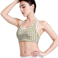 Beige And White Gingham Pattern Print Women's Sports Bra