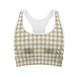 Beige And White Gingham Pattern Print Women's Sports Bra