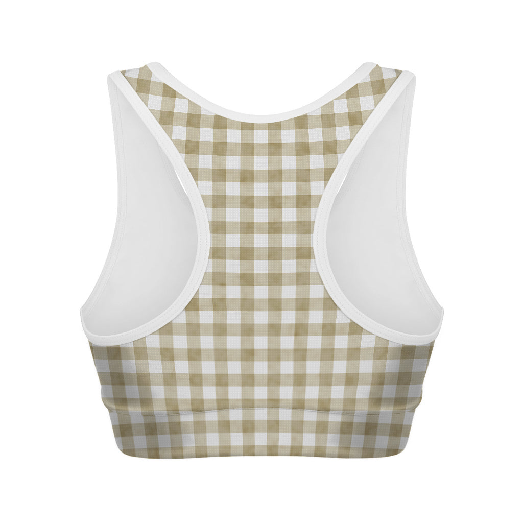 Beige And White Gingham Pattern Print Women's Sports Bra