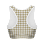 Beige And White Gingham Pattern Print Women's Sports Bra