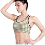 Beige And White Gingham Pattern Print Women's Sports Bra