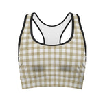 Beige And White Gingham Pattern Print Women's Sports Bra