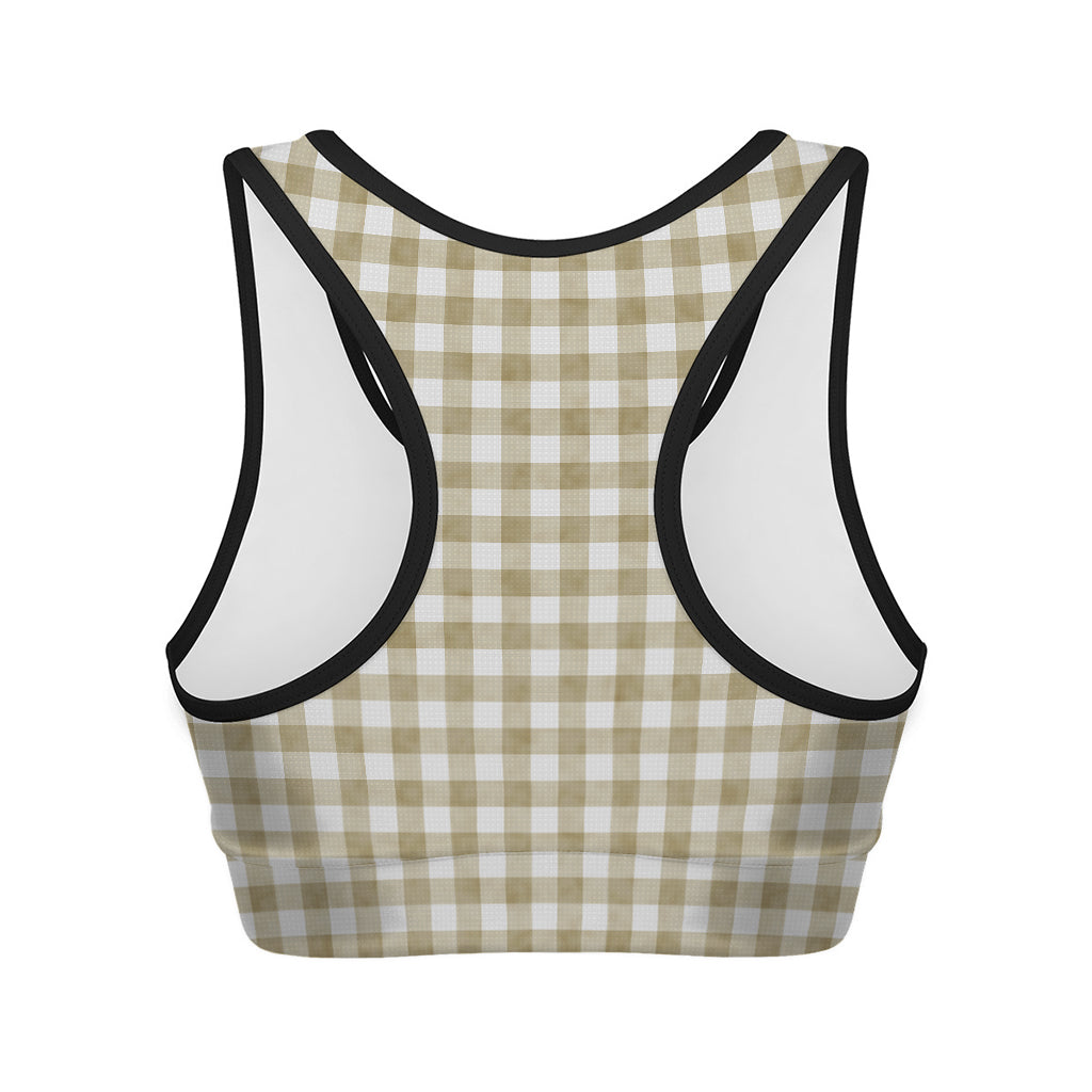 Beige And White Gingham Pattern Print Women's Sports Bra