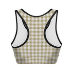Beige And White Gingham Pattern Print Women's Sports Bra