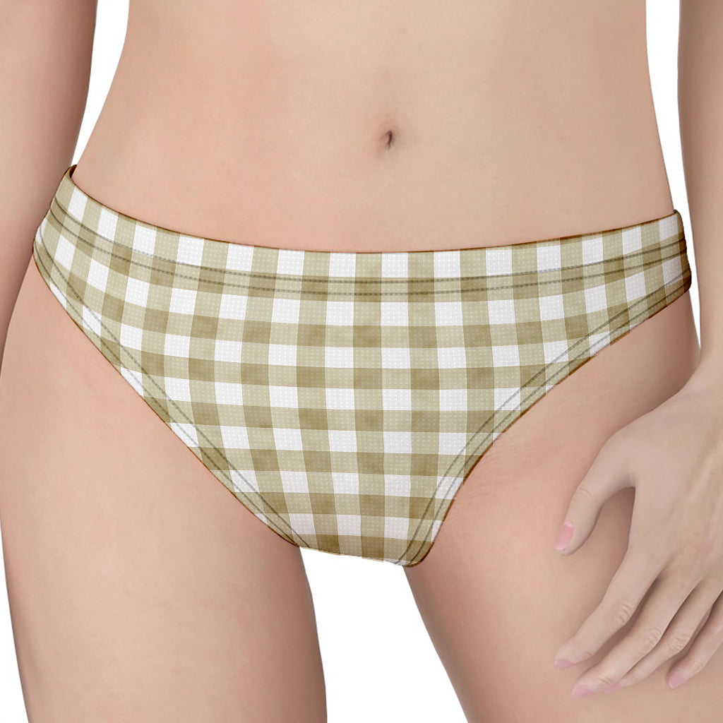 Beige And White Gingham Pattern Print Women's Thong