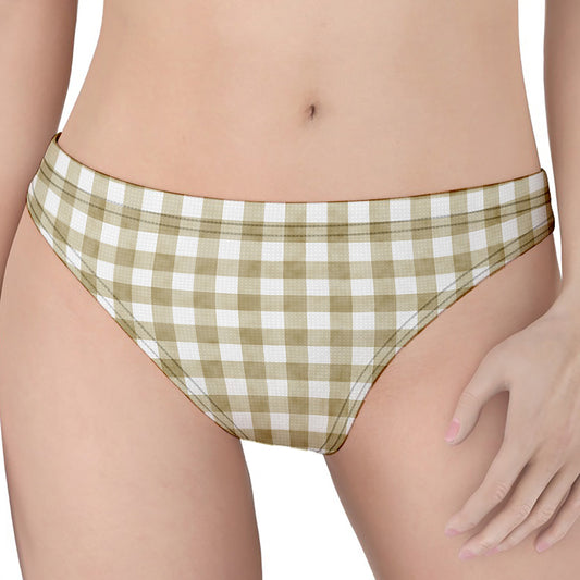 Beige And White Gingham Pattern Print Women's Thong