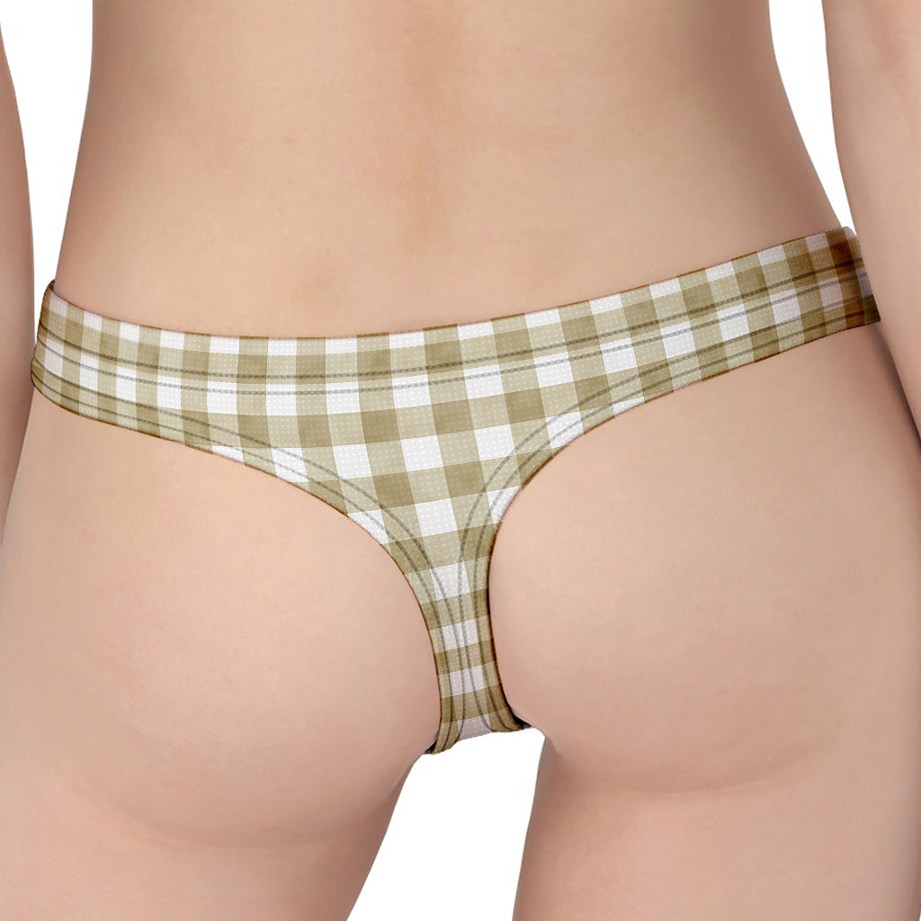 Beige And White Gingham Pattern Print Women's Thong