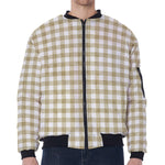 Beige And White Gingham Pattern Print Zip Sleeve Bomber Jacket