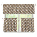 Beige And White Knitted Pattern Print 3 Piece Kitchen Curtains