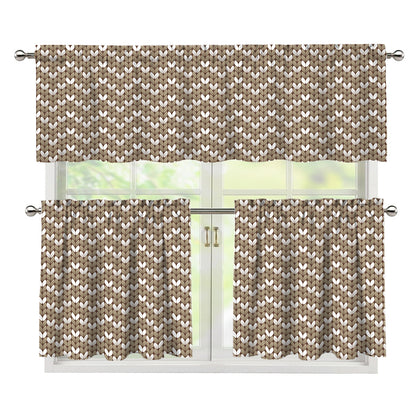 Beige And White Knitted Pattern Print 3 Piece Kitchen Curtains
