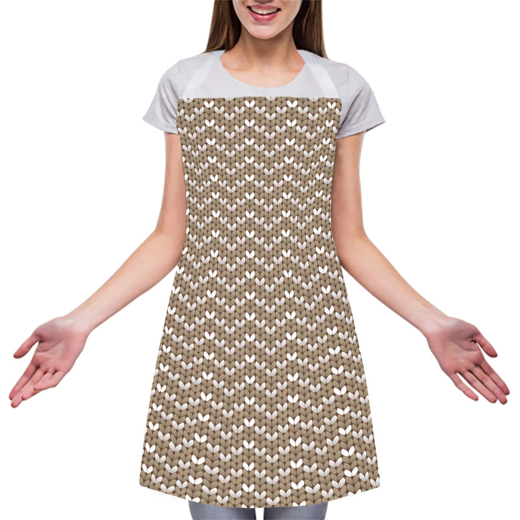 Beige And White Knitted Pattern Print Adjustable Apron