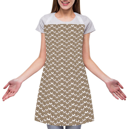 Beige And White Knitted Pattern Print Adjustable Apron