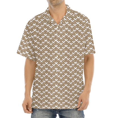 Beige And White Knitted Pattern Print Aloha Shirt