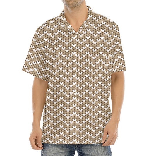 Beige And White Knitted Pattern Print Aloha Shirt