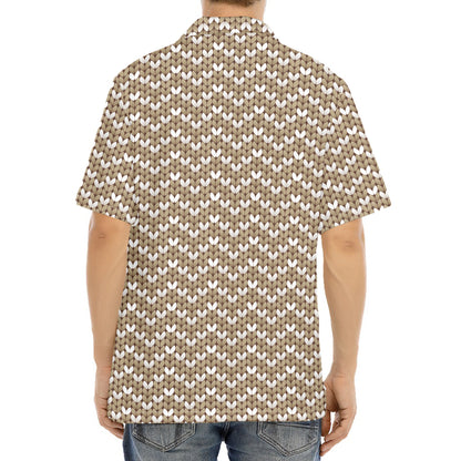 Beige And White Knitted Pattern Print Aloha Shirt