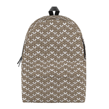 Beige And White Knitted Pattern Print Backpack