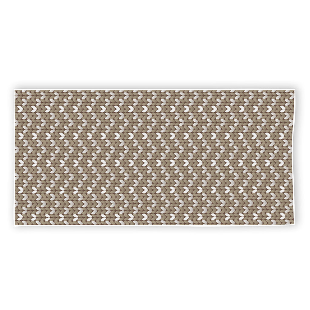 Beige And White Knitted Pattern Print Beach Towel