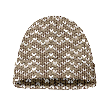 Beige And White Knitted Pattern Print Beanie