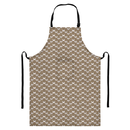 Beige And White Knitted Pattern Print Bib Apron With Pocket