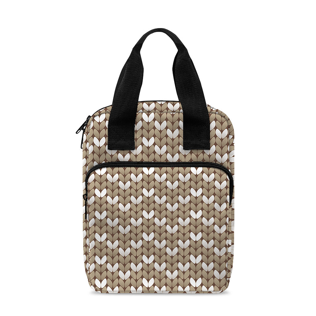 Beige And White Knitted Pattern Print Bible Tote Bag