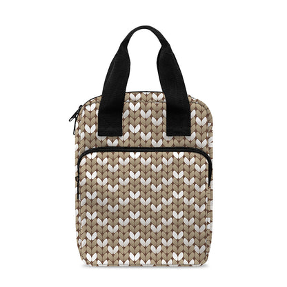 Beige And White Knitted Pattern Print Bible Tote Bag