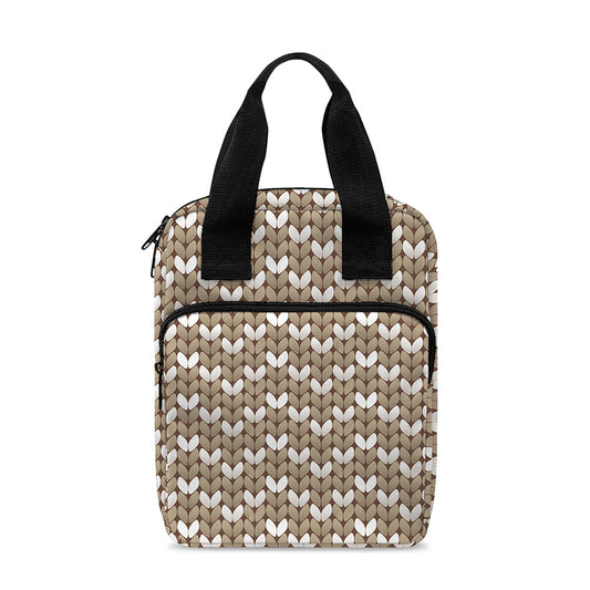 Beige And White Knitted Pattern Print Bible Tote Bag