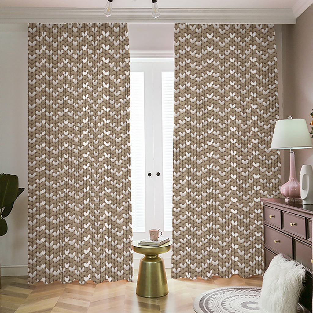 Beige And White Knitted Pattern Print Blackout Pencil Pleat Curtains