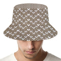 Beige And White Knitted Pattern Print Bucket Hat