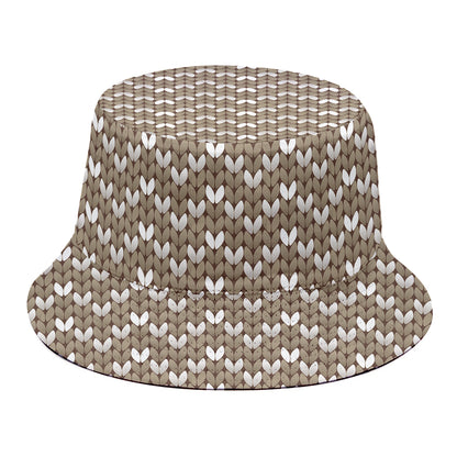 Beige And White Knitted Pattern Print Bucket Hat