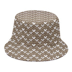 Beige And White Knitted Pattern Print Bucket Hat