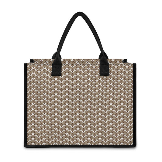 Beige And White Knitted Pattern Print Canvas Tote Bag