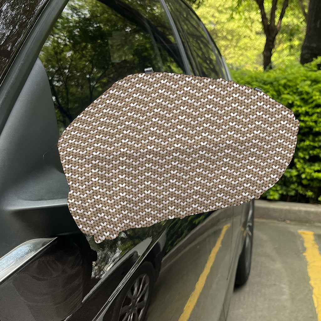 Beige And White Knitted Pattern Print Car Side Mirror Covers